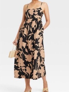 a new day Black and Beige Floral Midi Dress